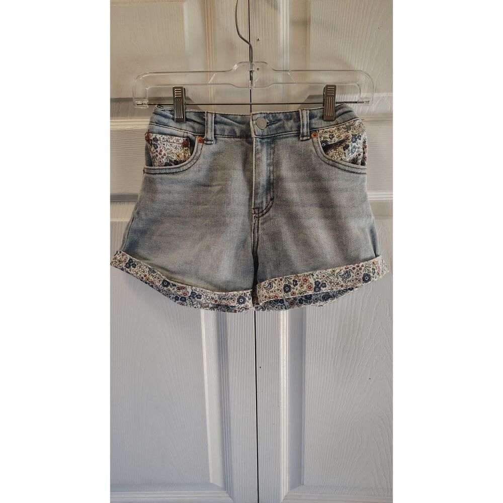 Levi's Girls Mini Mom Denim Shorts Light Wash Floral Trim Pocket Accent Size 12